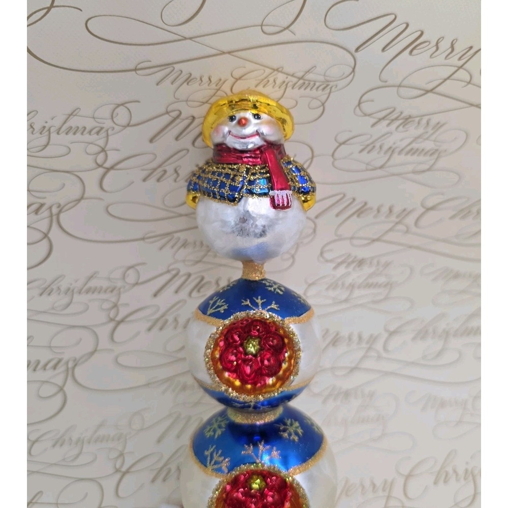 Christopher Radko Chilly Ball Gem Finial Reflector Snowman Poland 2005 8.5"
